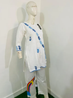 Women’s Printed Kurti – White Base with Blue Traditional Motifs
