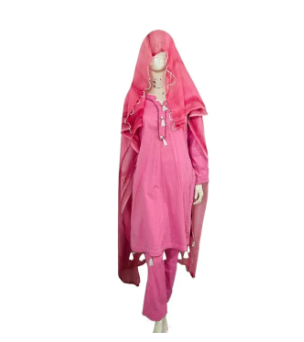 Women’s Pink Tassel Kurti Trouser & Dupatta 3-Piece Set – Medium Size