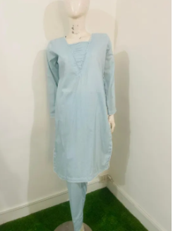 Women’s Light Blue Kurti & Trouser 2-Piece Set – Daily Casual Wear